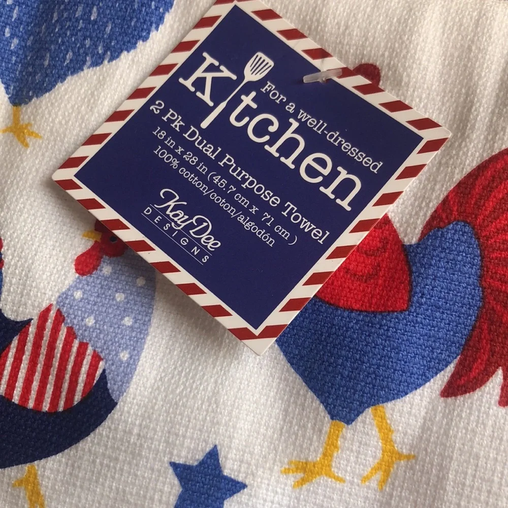 Kay Dee Farmhouse ROOSTERS HENS Patriotic Kitchen Towels